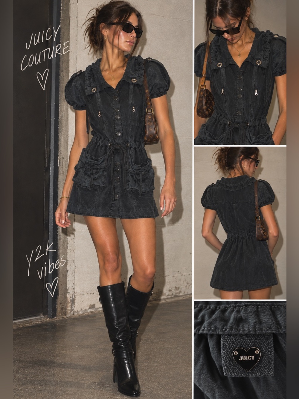 Vintage Y2K Juicy Couture 100% Silk Utility Mini Dress